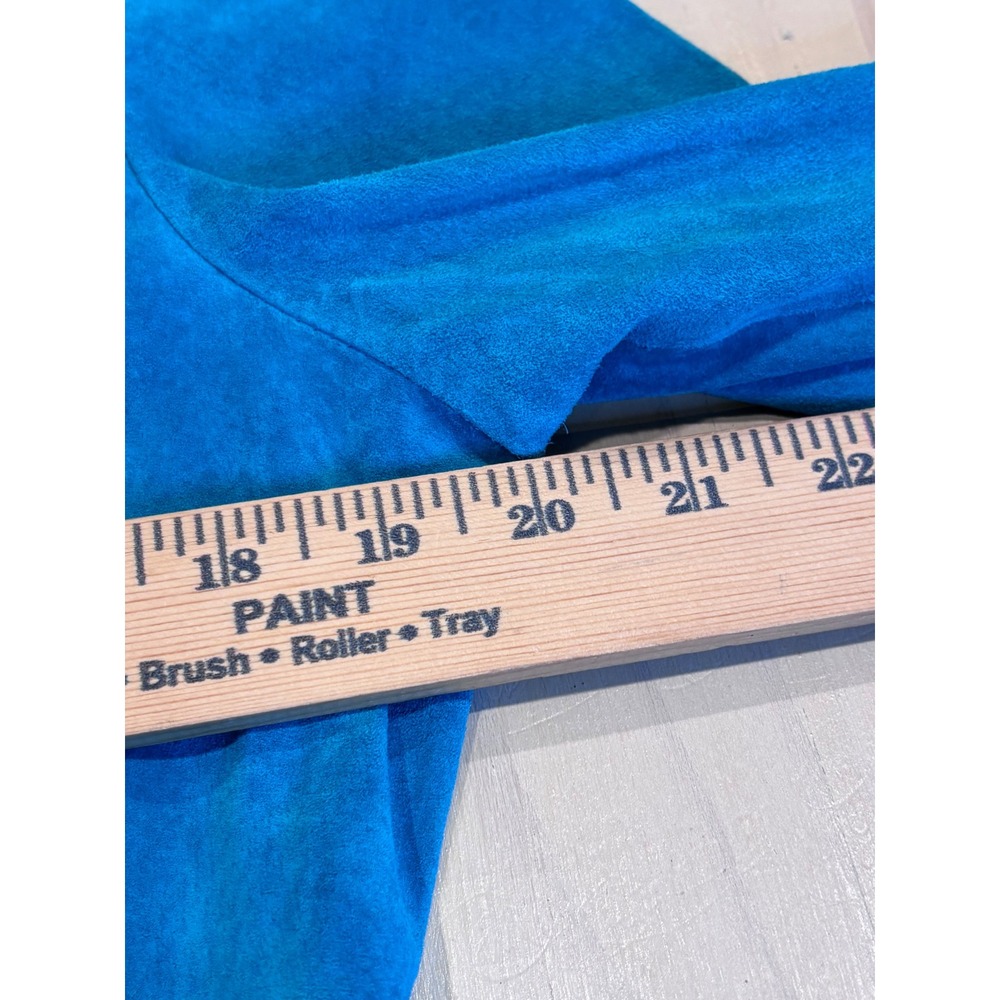 Cache Turquoise Blue Genuine Suede Leather Grommet Crochet Trim Jacket Medium - Picture 13 of 16